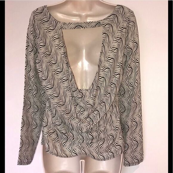 VINTAGE DRAPEY BACK ZEBRA PATTERN BLOUSE S - Picture 2 of 4